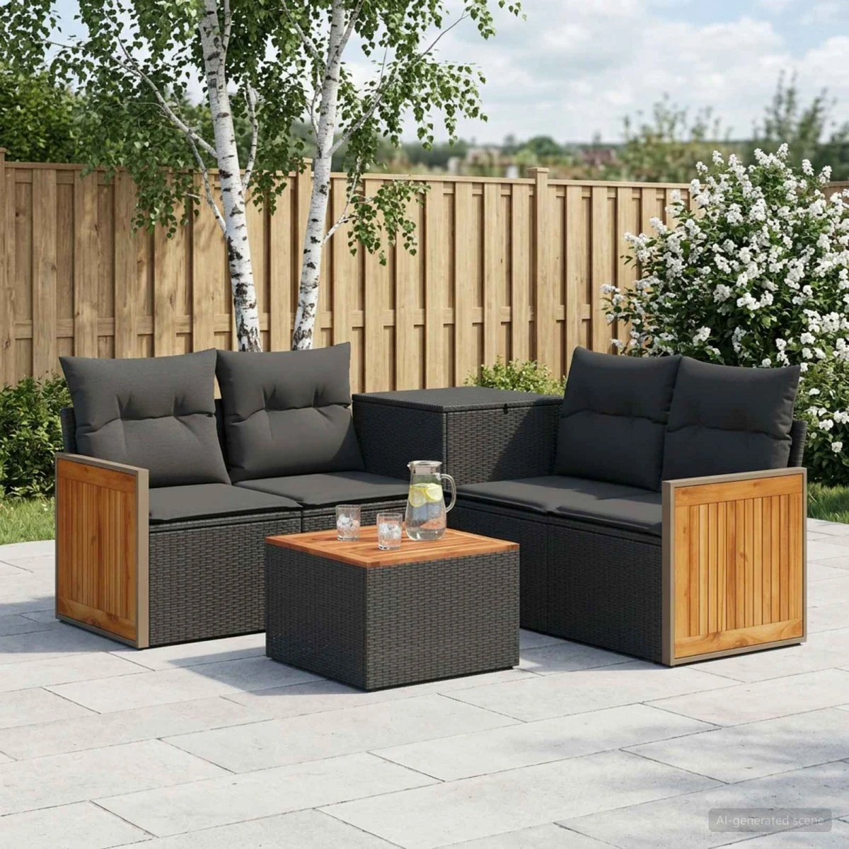vidaXL Sofa Sæt 6 dele Sort Poly Rattan & Stål