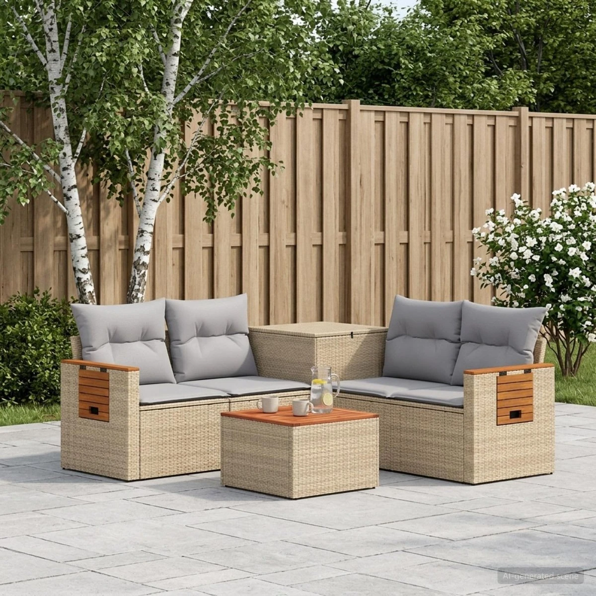 vidaXL Havemøbelsæt 6 dele i poly rattan, beige og lys grå