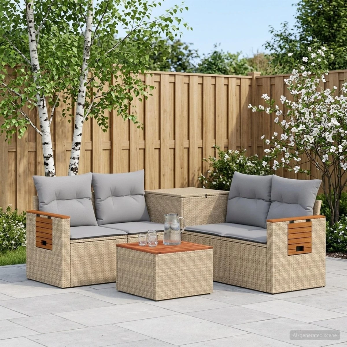 vidaXL Sofa Sæt 6 dele i polyrattan - Beige og lys grå