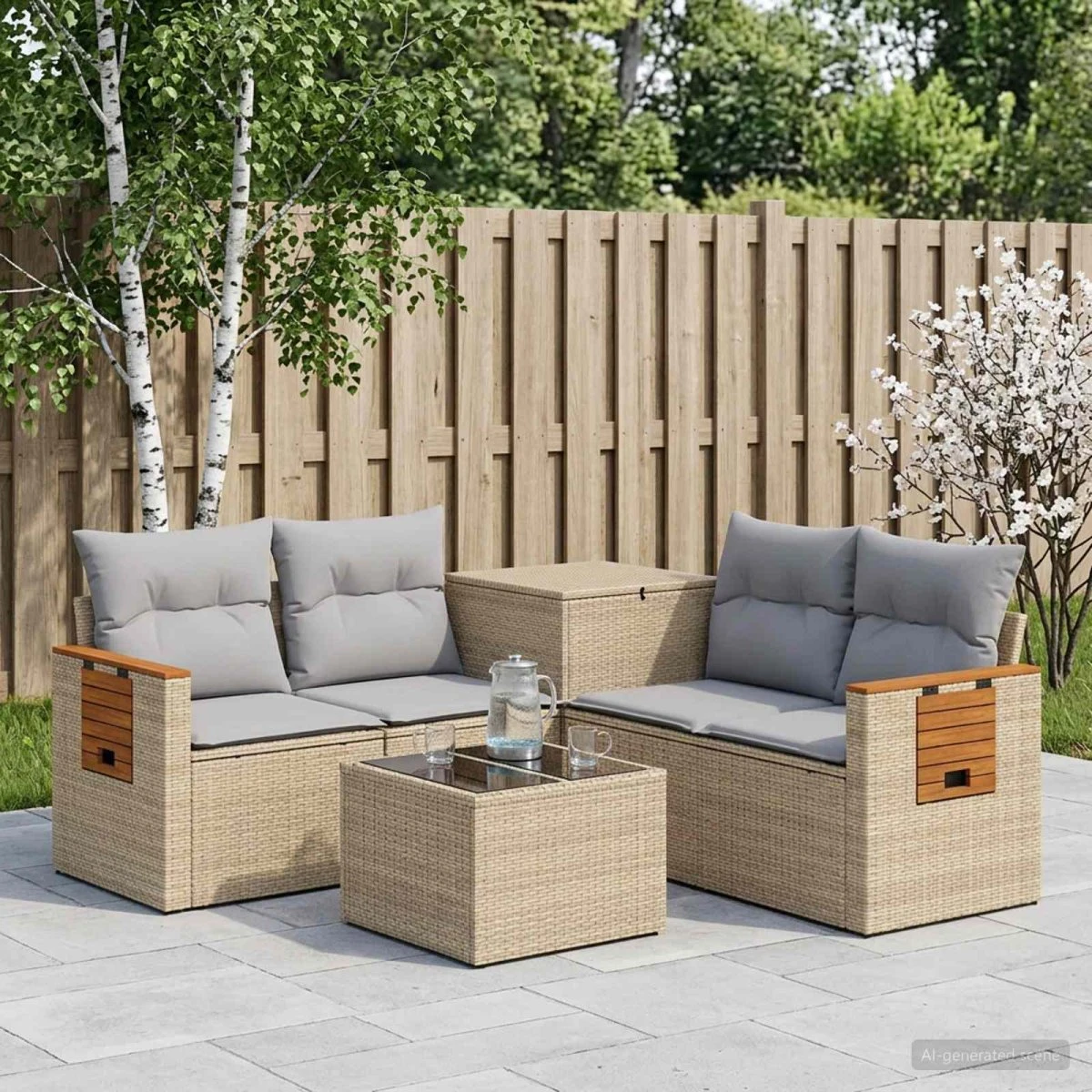vidaXL Sofa Sæt 6 dele i Poly Rattan - Beige og Lys Grå