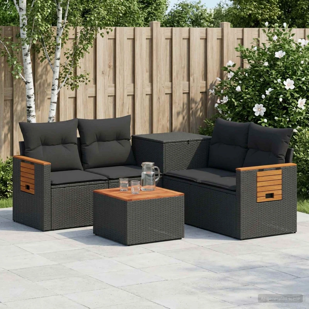 vidaXL Loungesæt 6 dele i sort polyrattan og stål