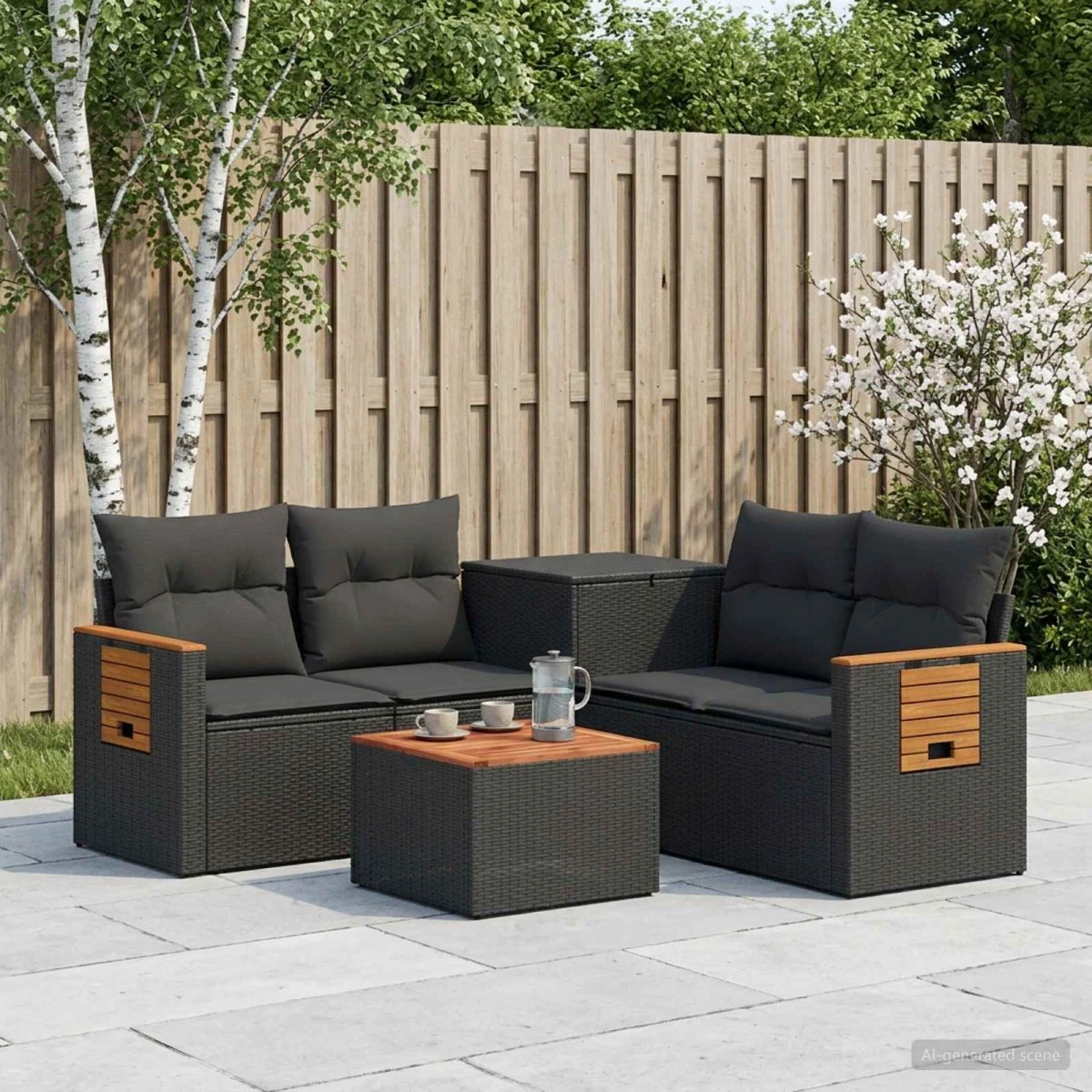vidaXL Havesofasæt 6 dele i sort polyrattan og stål