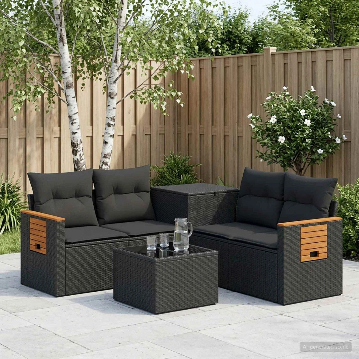 vidaXL Sofa Sæt 6 dele Sort Poly Rattan & Stål