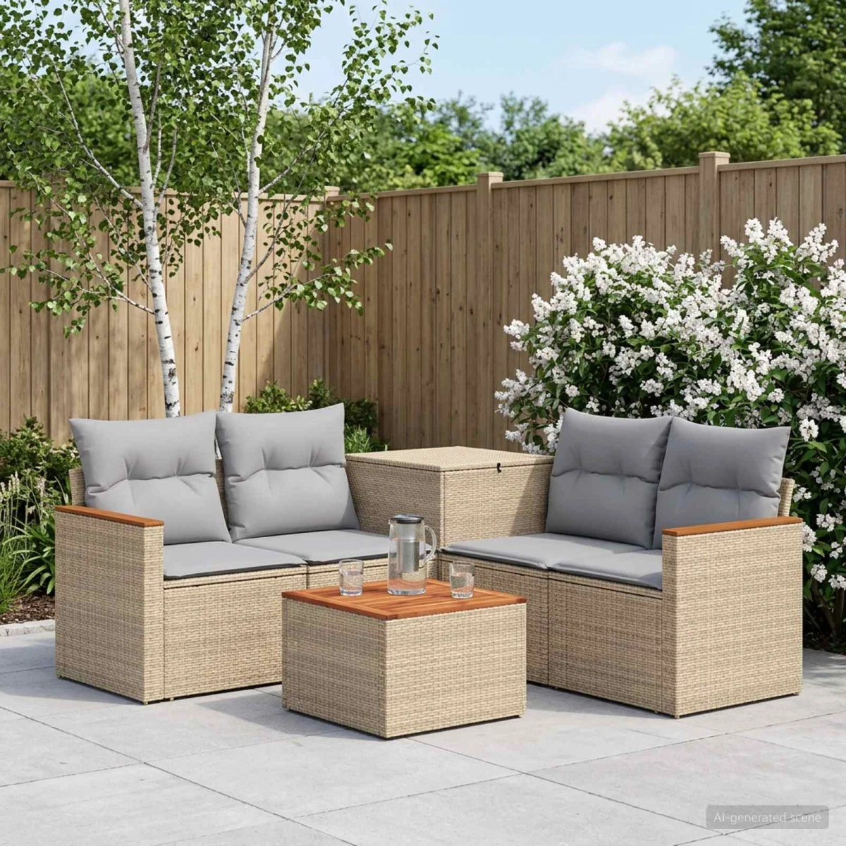 vidaXL Sofa Sæt 6 stk. Beige og lys grå - Poly Rattan