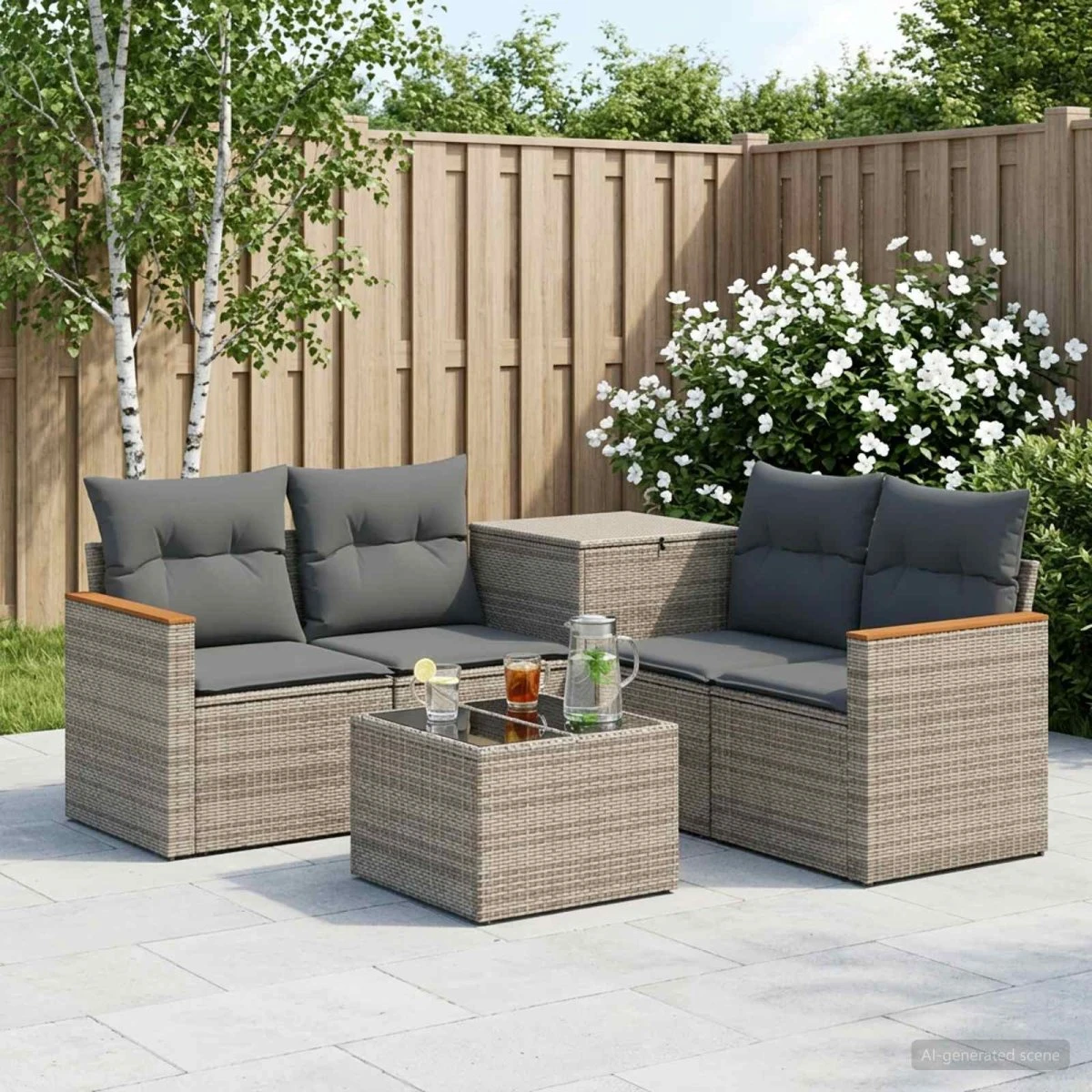 vidaXL Havesofasæt 6 dele i polyrattan, grå/mørkegrå