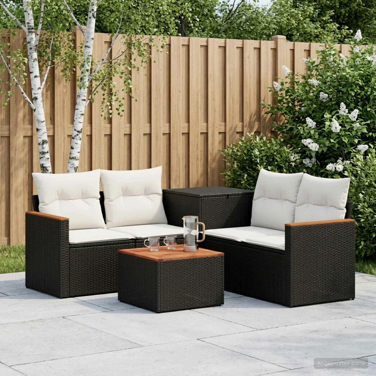 vidaXL Sofa Sæt 6 dele - Sort og Cremehvid 55x55x37 cm