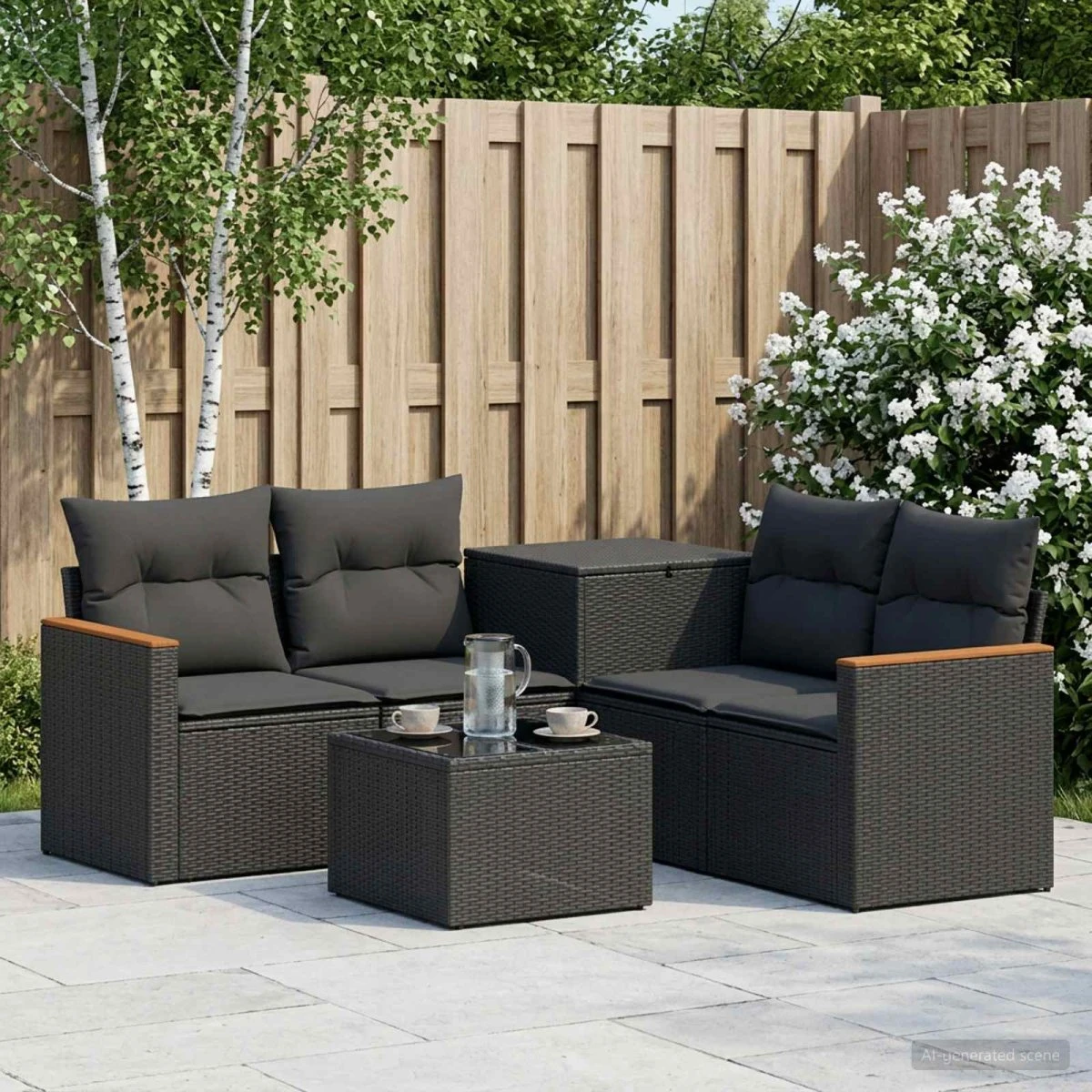 vidaXL Sofa Sæt 6 stk. Sort Polyrattan & Stål
