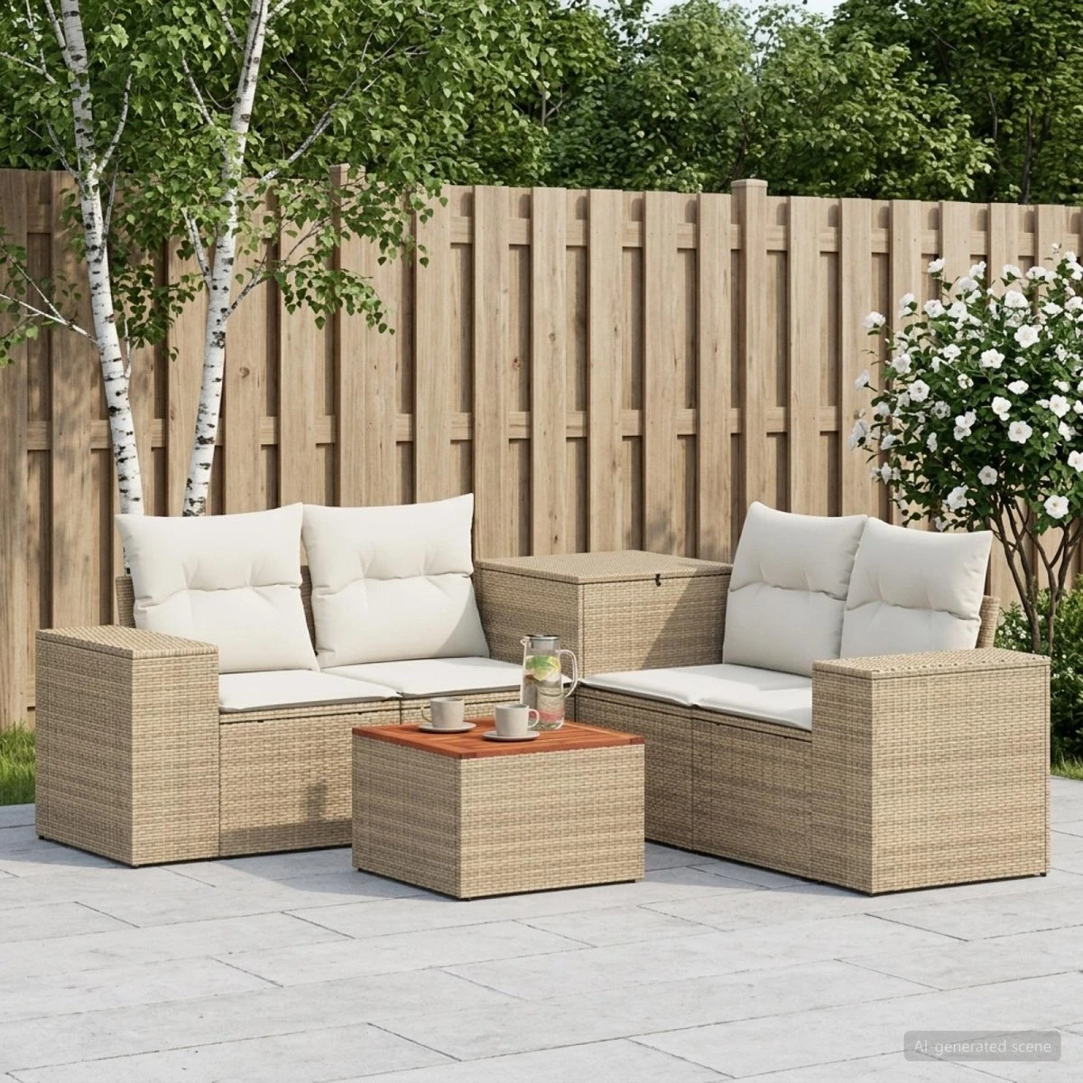 vidaXL Sofa Sæt 6 stk. Beige/Cremehvid med Opbevaringsboks