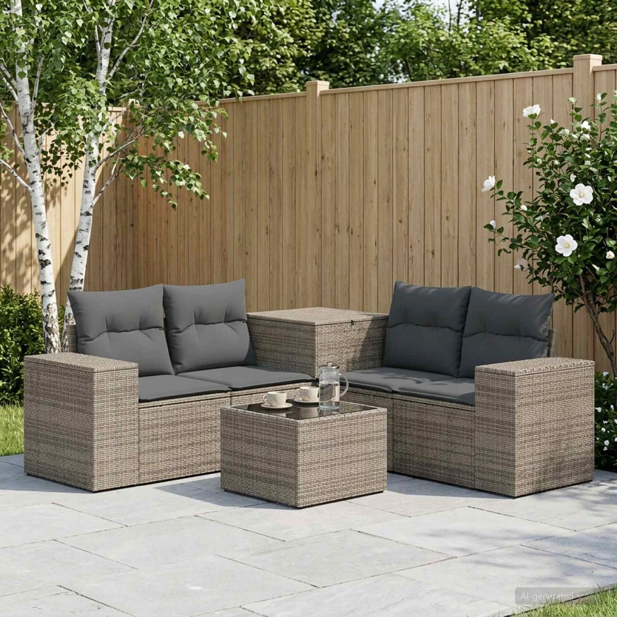 vidaXL Havesofasæt 6 dele, Grå/Mørkegrå, Polyrattan & Stål