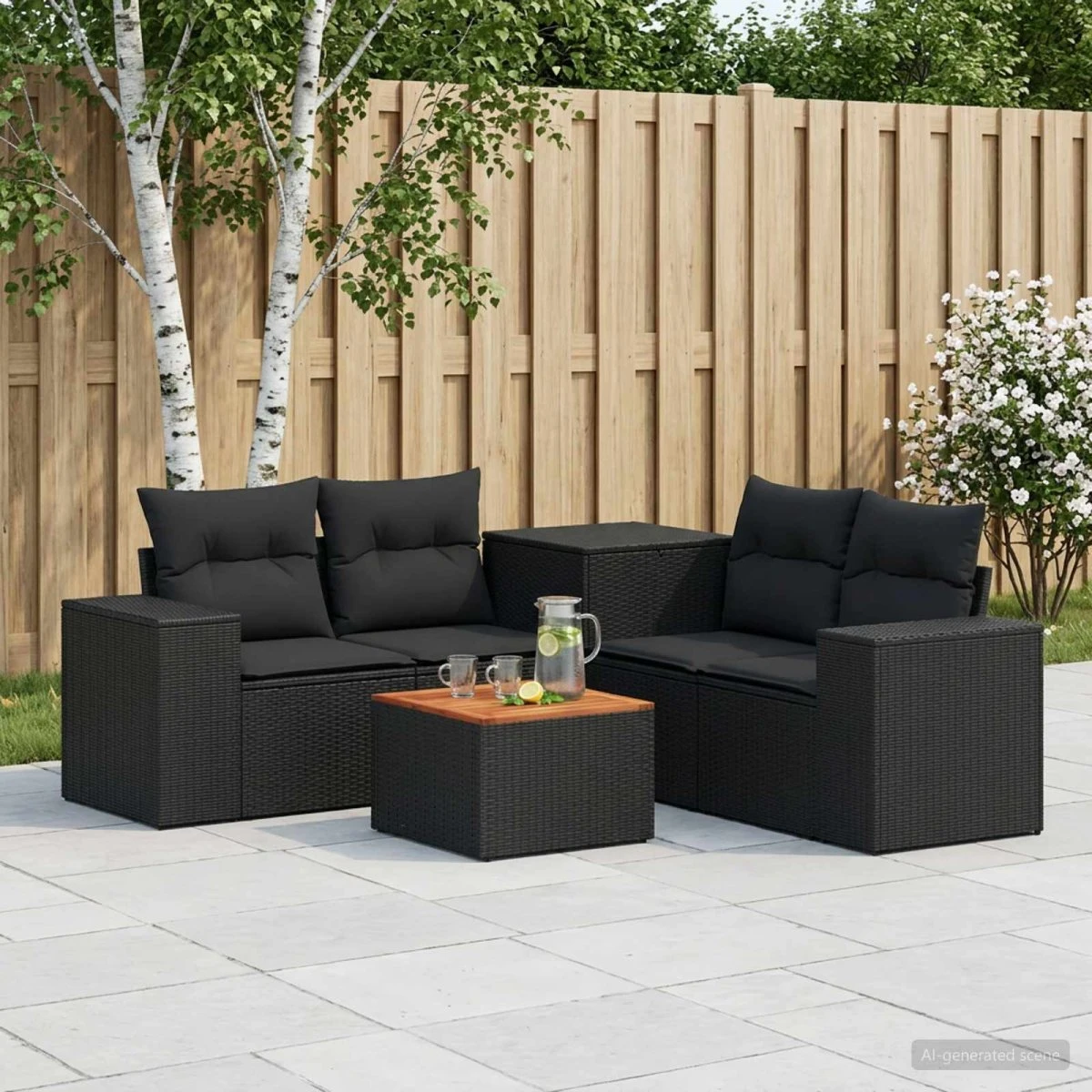 vidaXL Havesofasæt 6 dele i sort polyrattan og stål