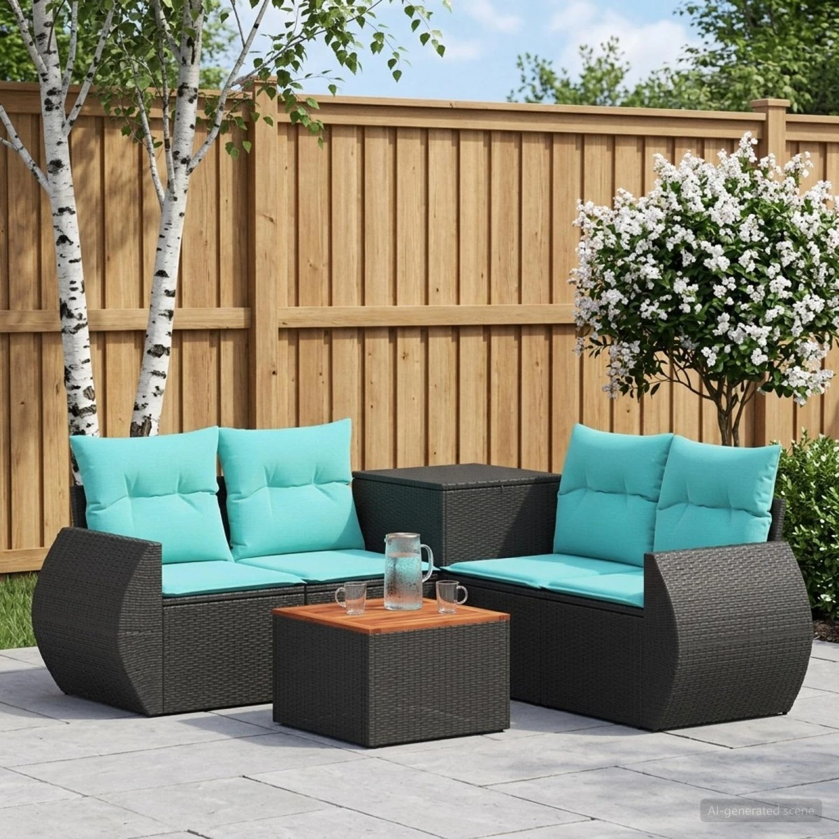 vidaXL Sofa Sæt 6 stk. Sort/Blå Polyrattan & Stål