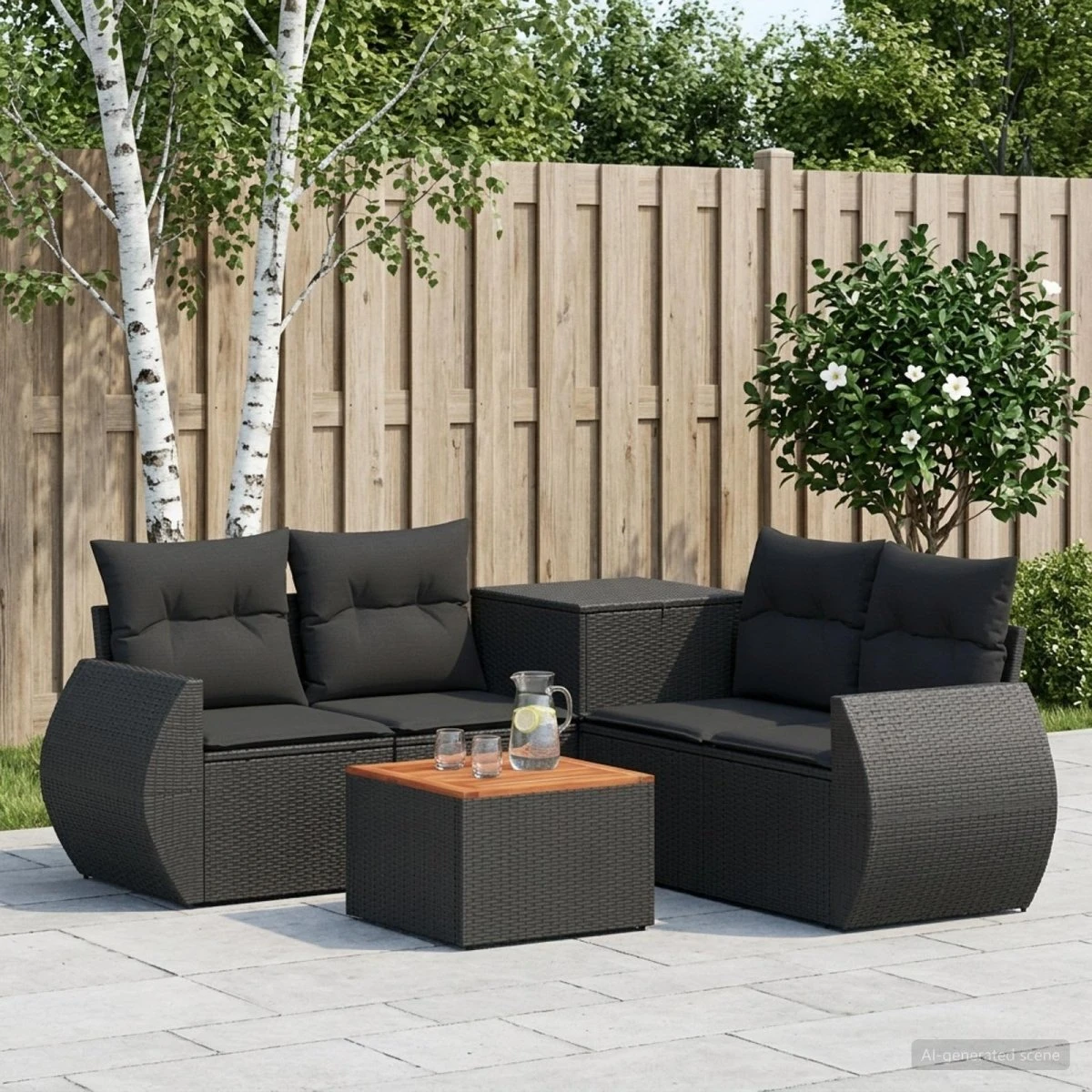 vidaXL Sofa Sæt 6 dele Sort Polyrattan og Stål