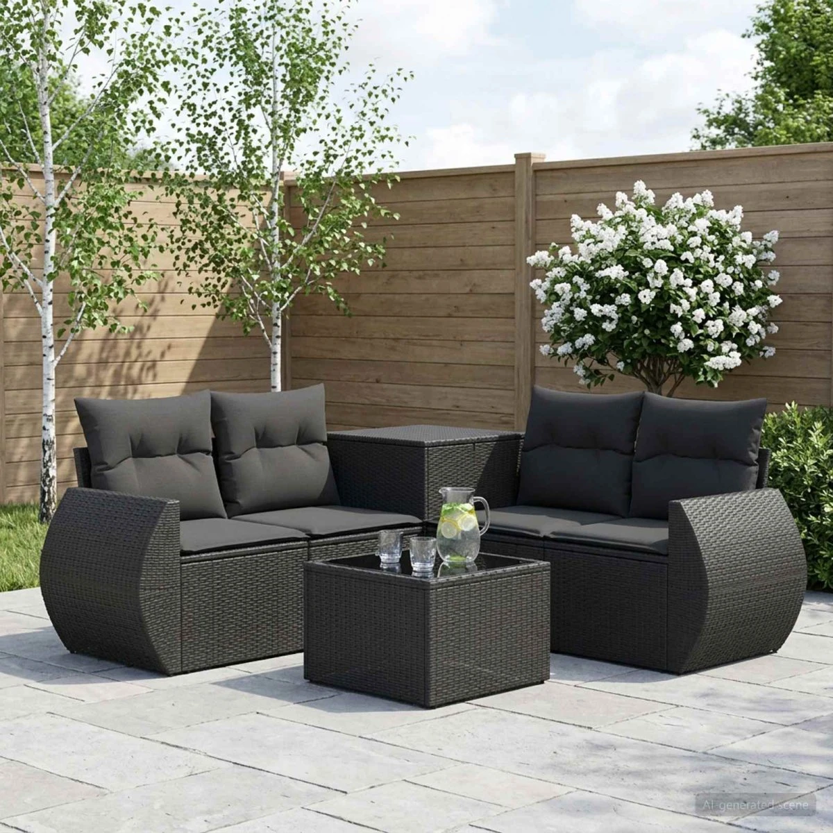 vidaXL Sofa Sæt 6 stk. Sort Polyrattan og Stål