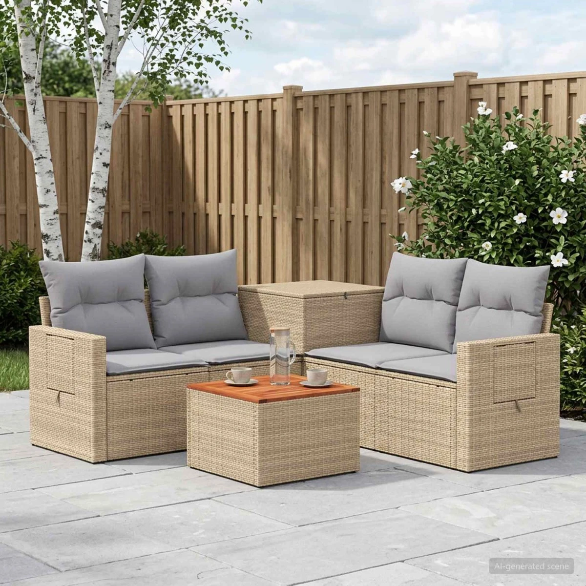 vidaXL Sofa Sæt 6 dele i beige og lys grå polyrattan og stål