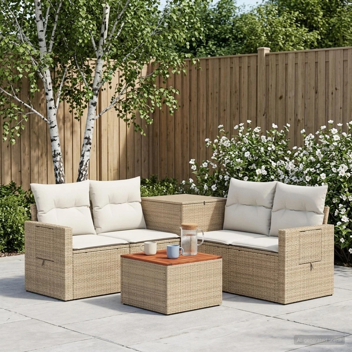 vidaXL Sofa Sæt 6 stk. i Poly Rattan og Stål - Beige/Cremehvid