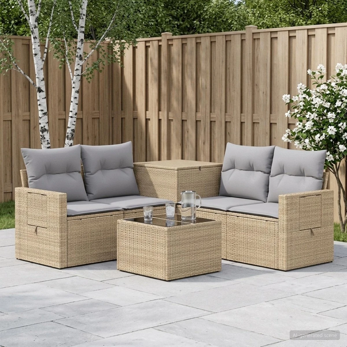 vidaXL Sofa Sæt 6 dele i Poly Rattan og Stål, Beige/Grå