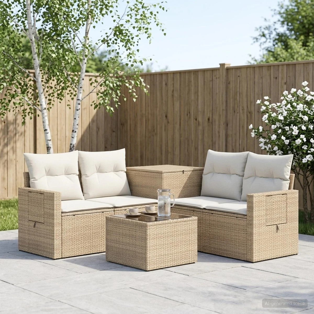 vidaXL Sofa Sæt 6 dele i Poly Rattan og Stål, Beige/Cremehvid