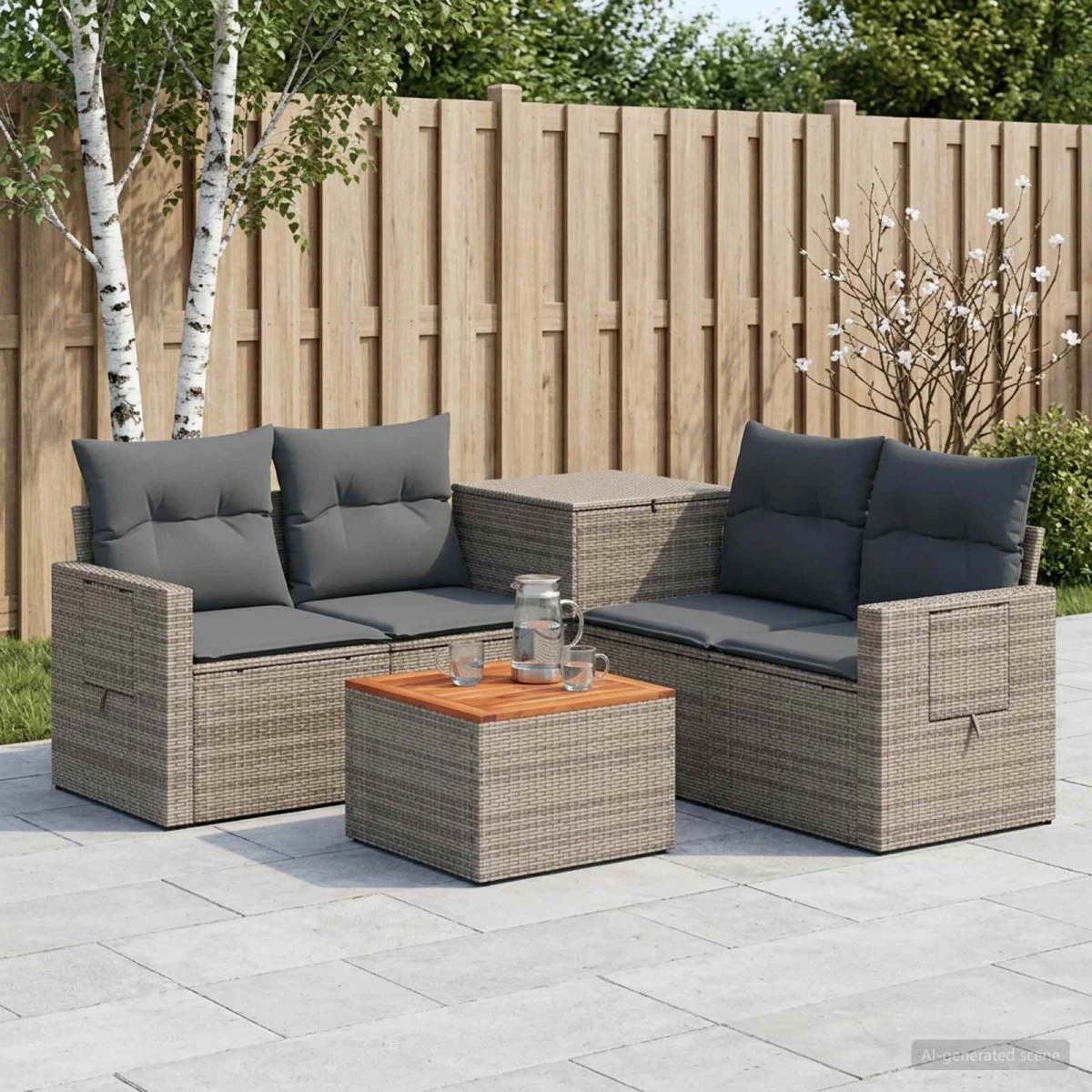 vidaXL Sofa Sæt 6 stk. i Poly Rattan og Stål - Grå/Mørkegrå