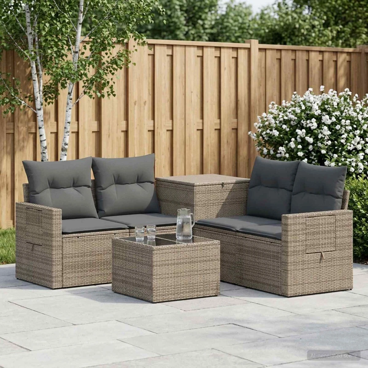 vidaXL Sofa Sæt 6 stk. i Poly Rattan og Stål - Grå/Mørkegrå