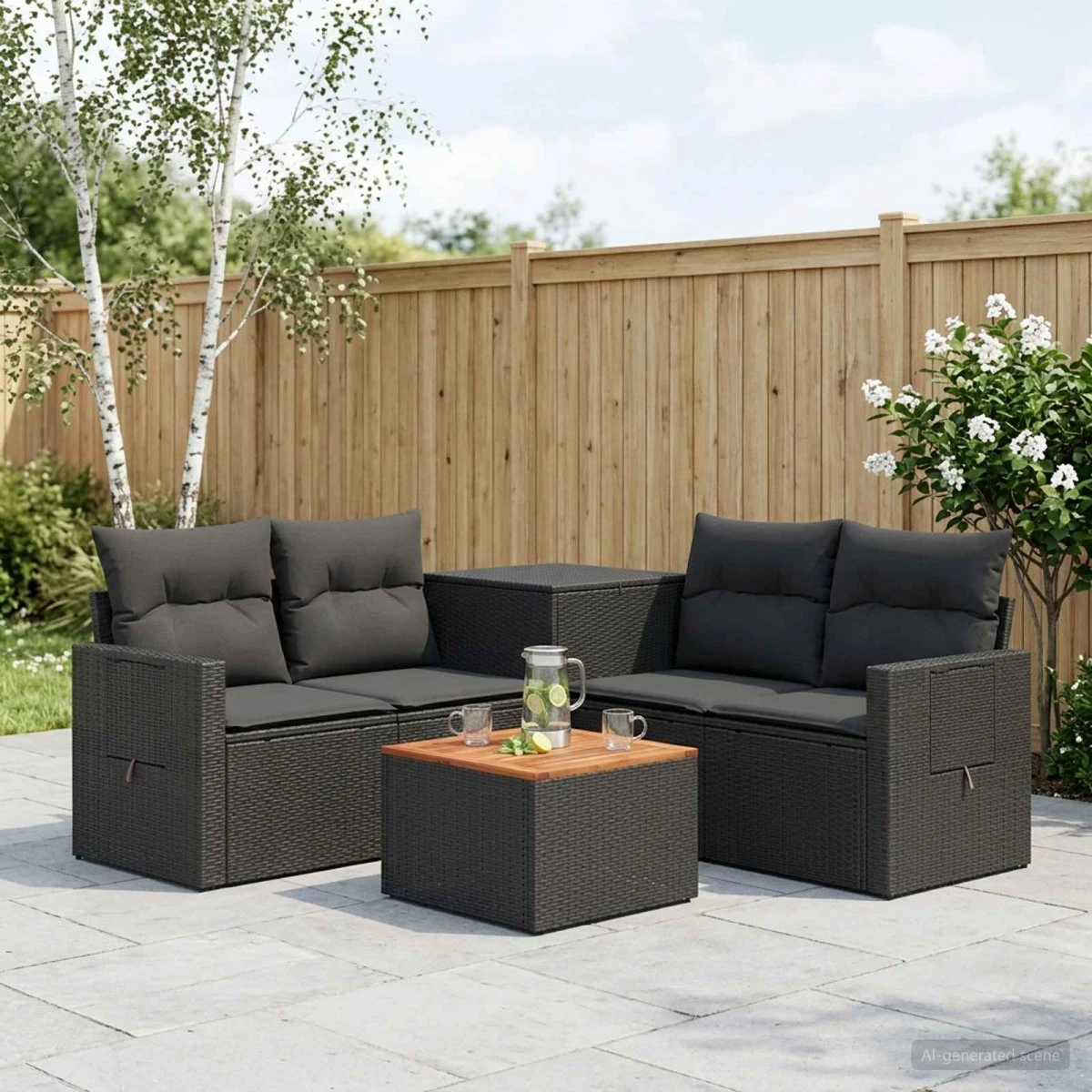 vidaXL Sofa Sæt 6 dele i Sort Polyrattan og Stål
