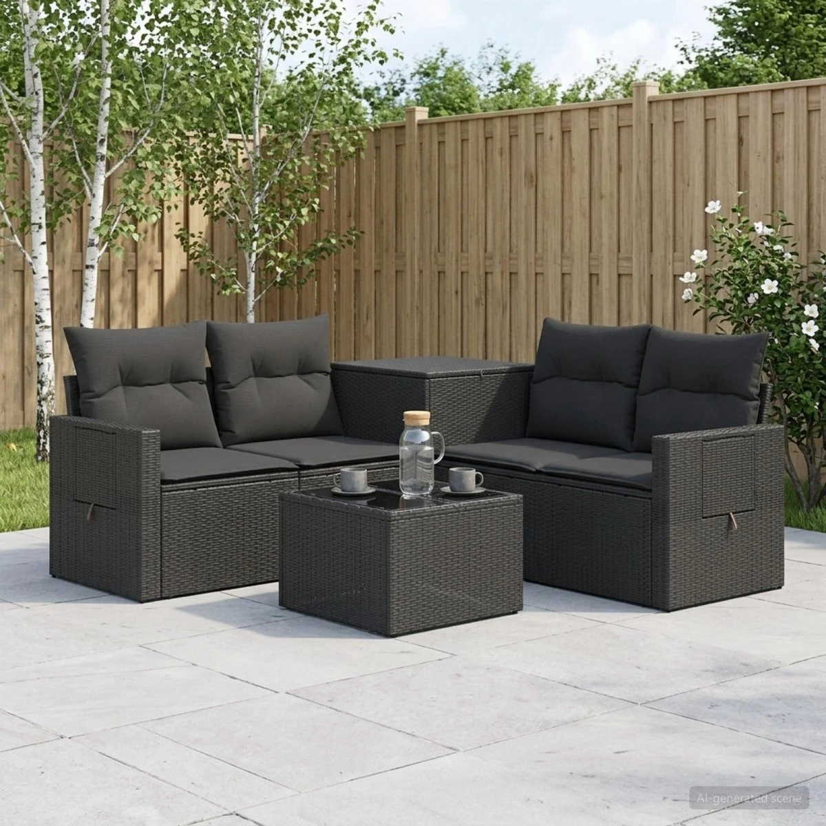 vidaXL Havesofasæt 6 dele i sort polyrattan og stål