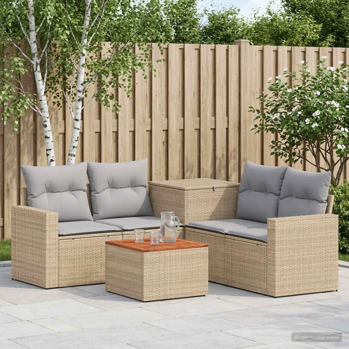vidaXL Sofa Sæt 6 stk. i Poly Rattan - Beige og Lys Grå