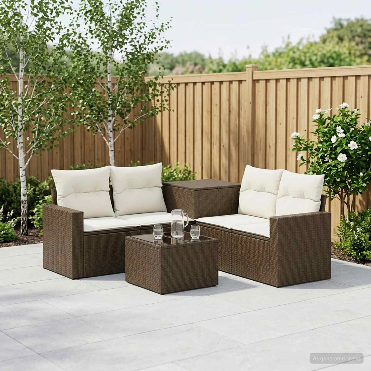 vidaXL Sofa Sæt 6 dele i poly rattan, Brun/Creme Hvid