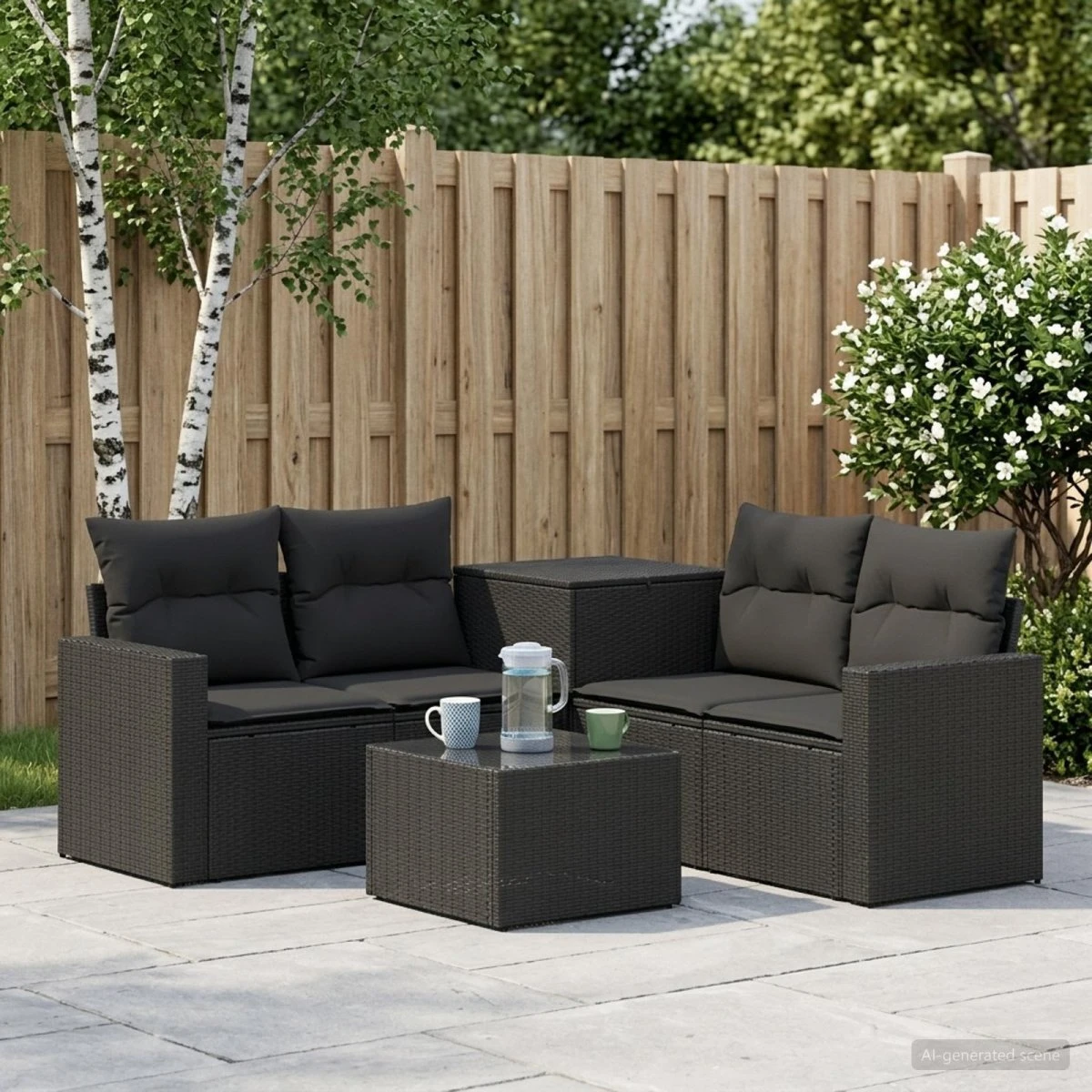 vidaXL Sofa Sæt 6 stk. Sort Poly Rattan og Stål