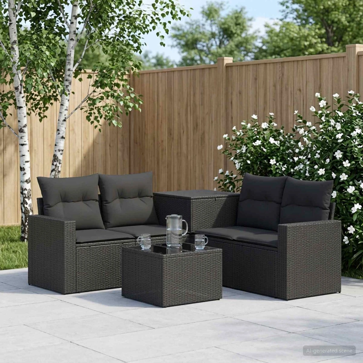 vidaXL Sofa Sæt 6 stk. Sort Poly Rattan og Stål
