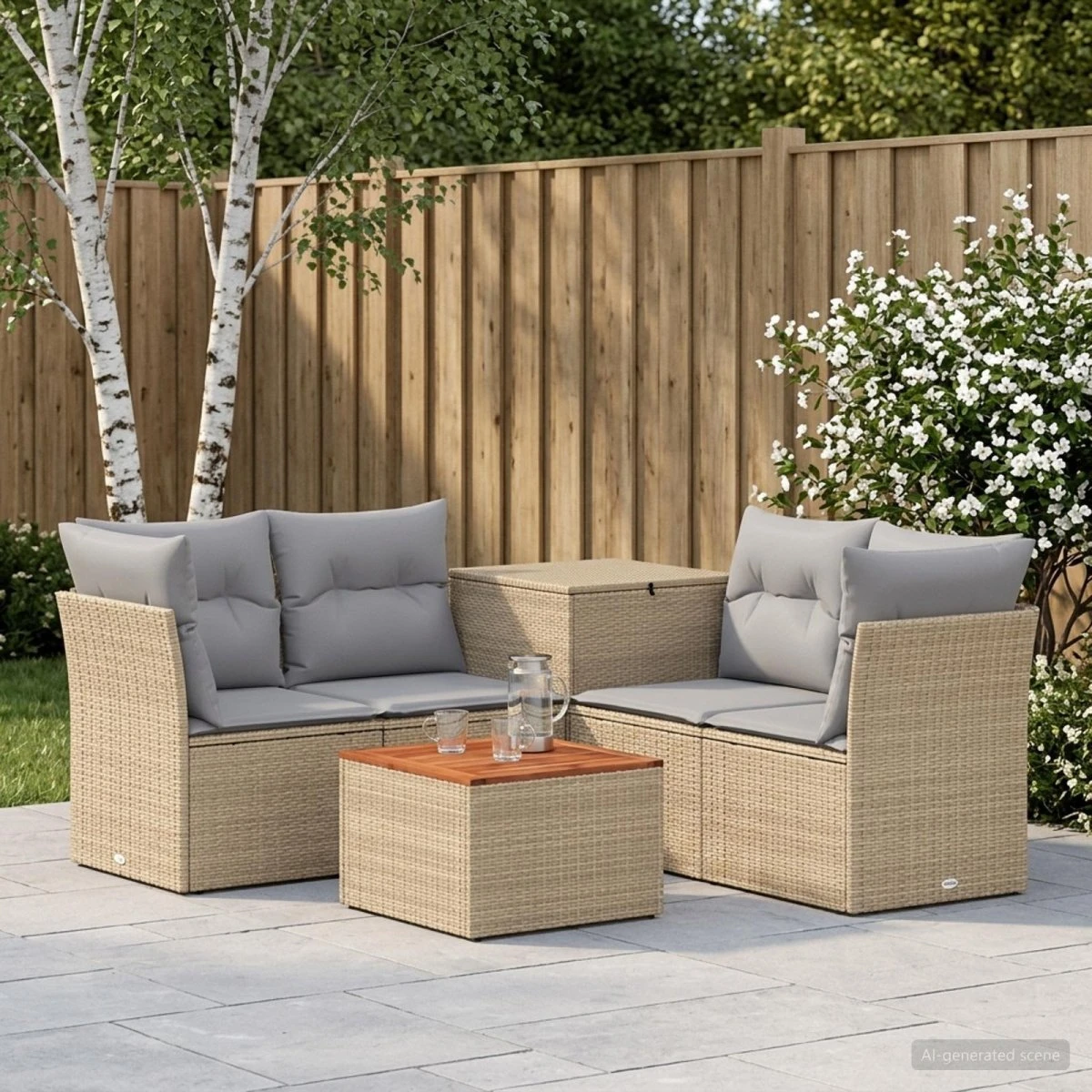 vidaXL Sofa Sæt 6 dele i poly rattan, beige og lys grå