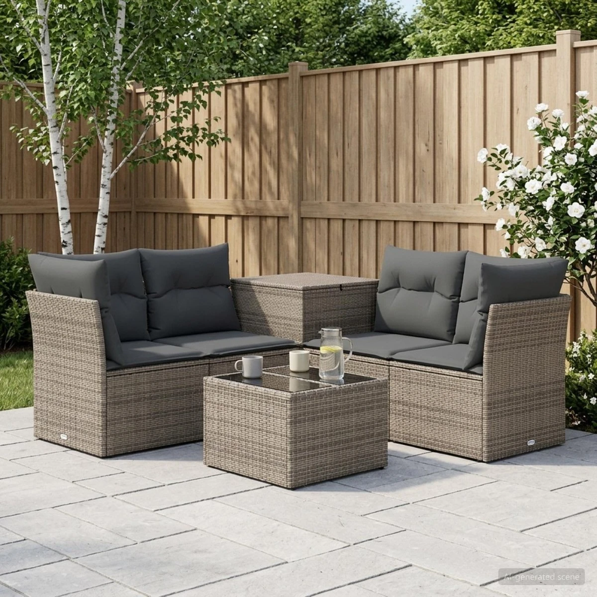 vidaXL Havesofasæt 6 stk. Polyrattan i Grå/Mørkegrå
