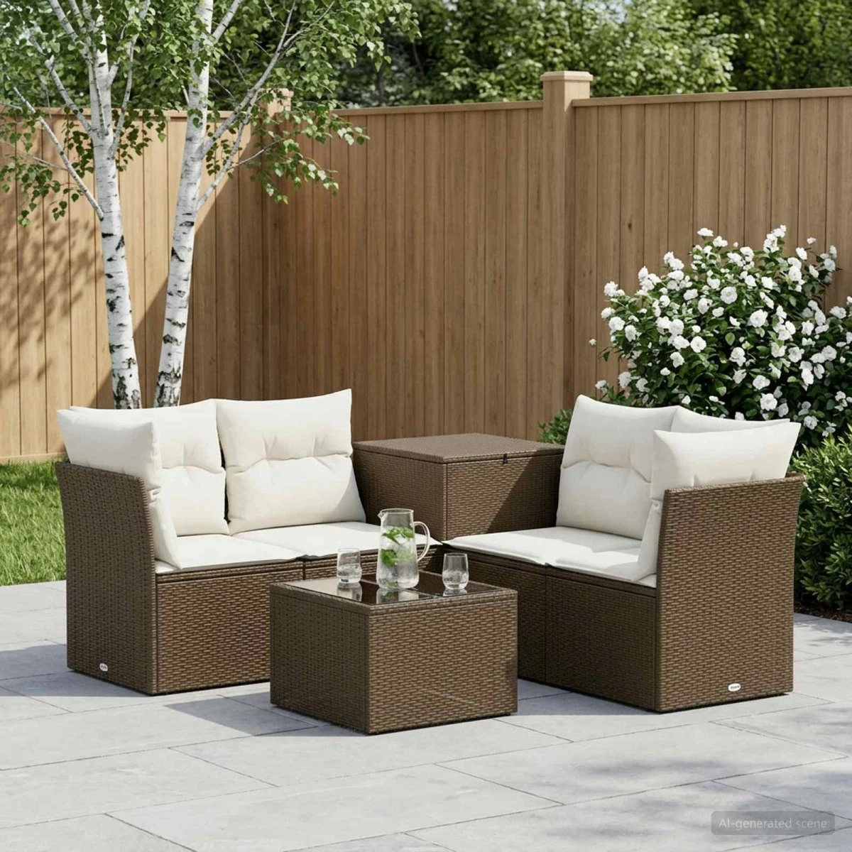 vidaXL Sofa Sæt 6 dele, Brun/Cremehvid, 55x55x37 cm