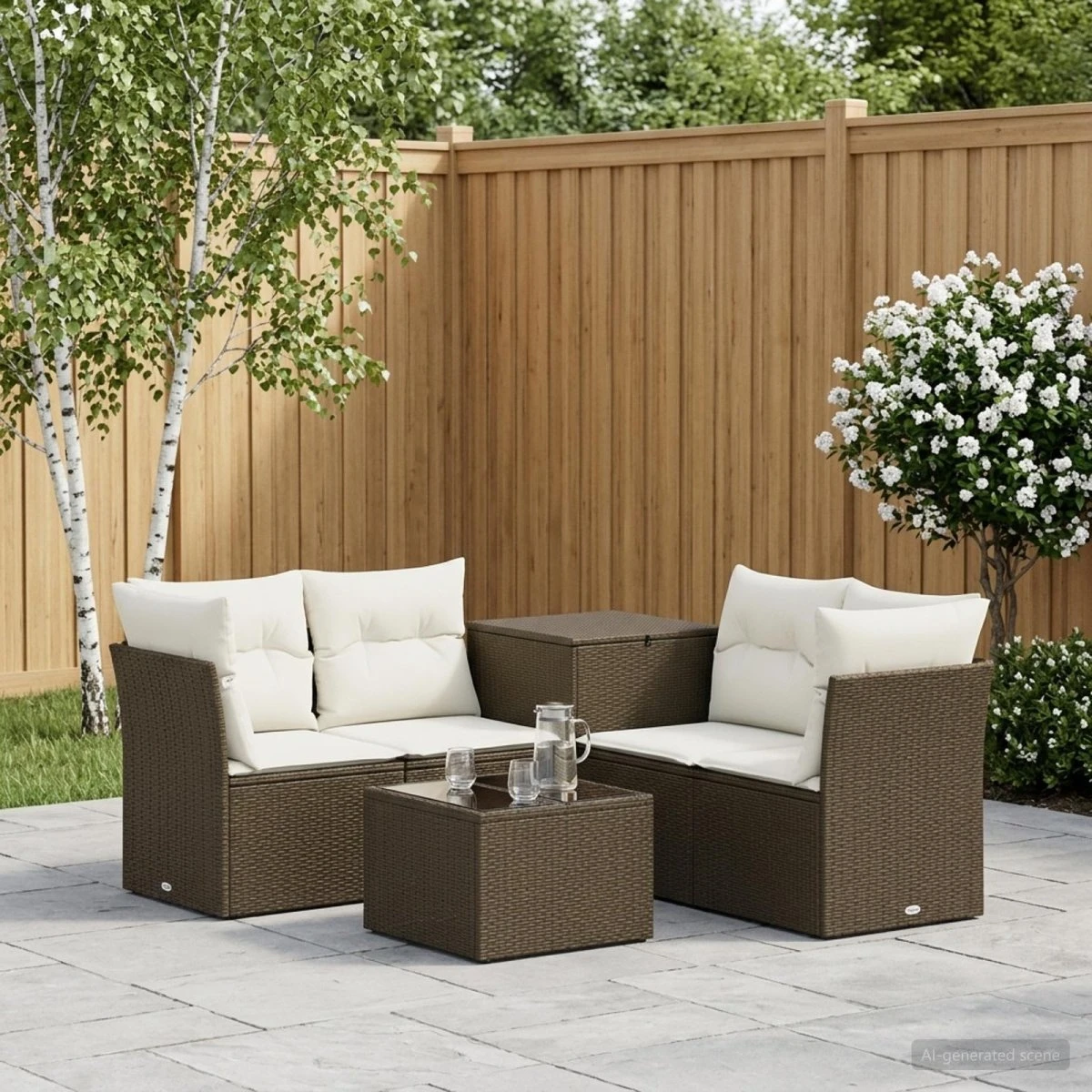 vidaXL Sofa Sæt 6 dele i polyrattan, Brun/Cremehvid, 55x55x37 cm