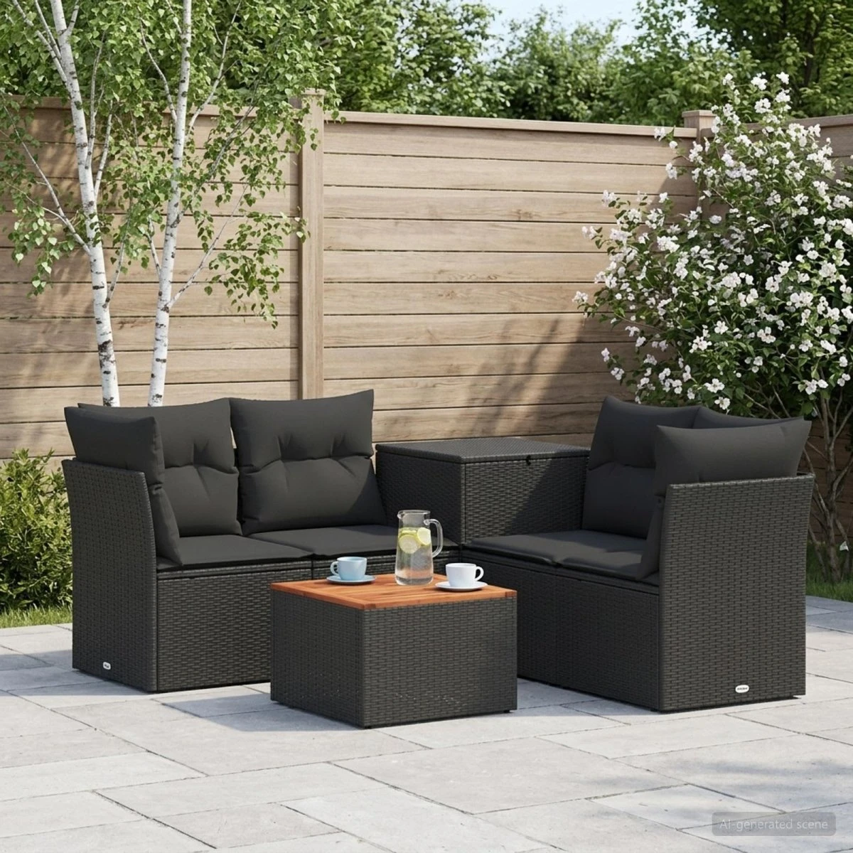 vidaXL Sofa Sæt 6 stk. Sort Poly Rattan og Stål