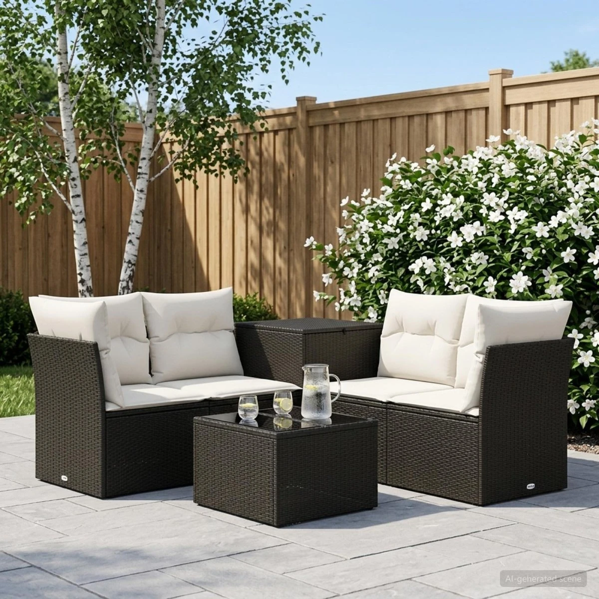 vidaXL Havesofasæt 6 dele i poly rattan - Sort/Cremehvid