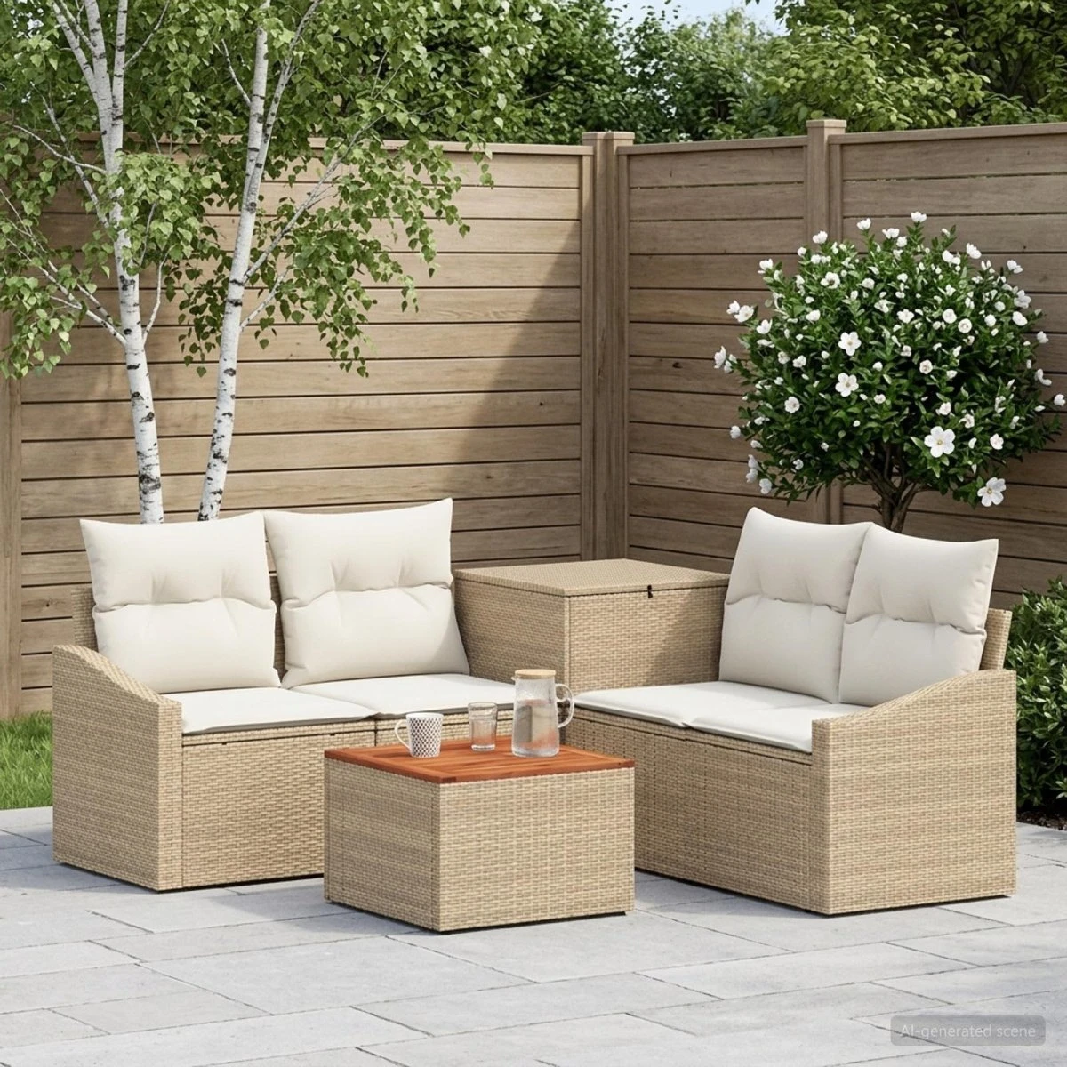 vidaXL Sofa Sæt 6 dele, Beige/Cremehvid, Poly Rattan & Stål