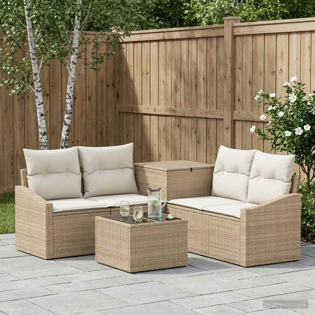 vidaXL Loungesæt 6 dele i poly rattan, beige og cremehvid