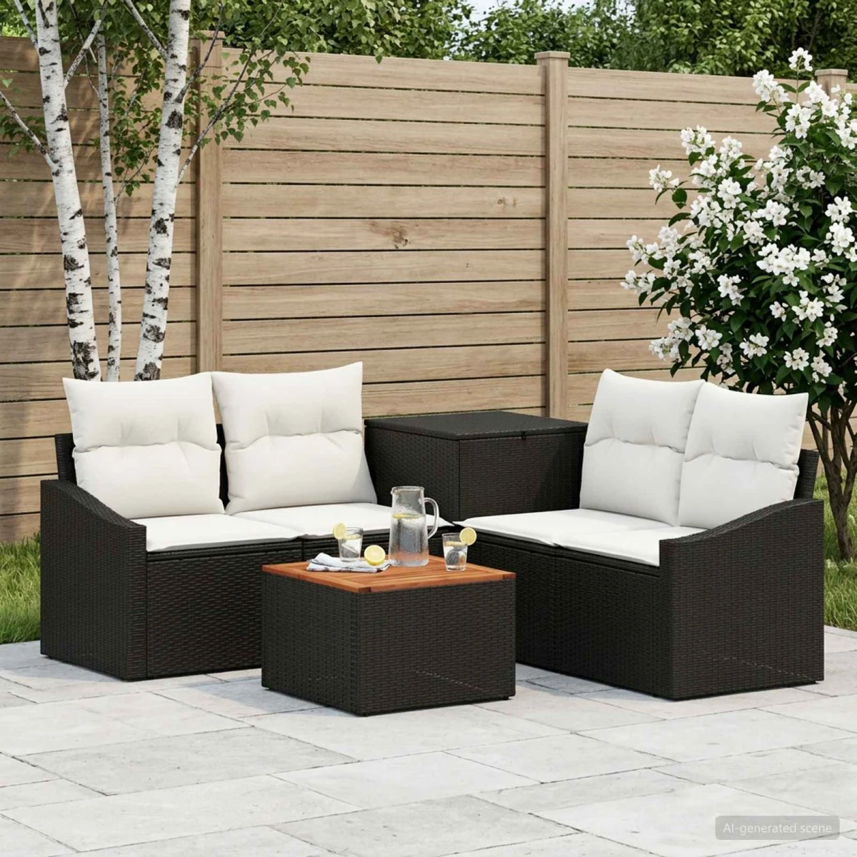 vidaXL Sofa Sæt 6 dele i poly rattan - Sort og Cremehvid