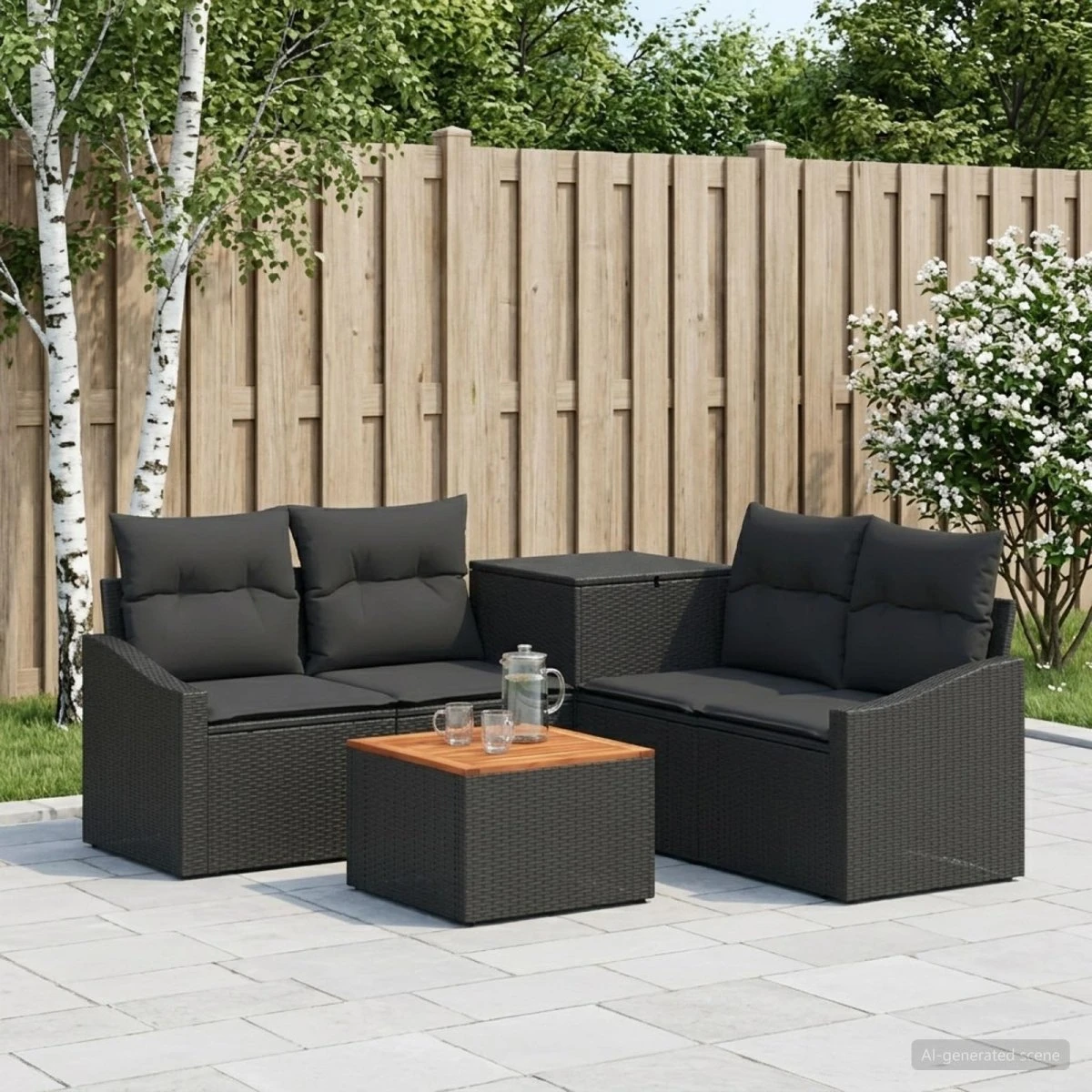 vidaXL Sofa Sæt 6 stk. Sort Poly Rattan og Stål
