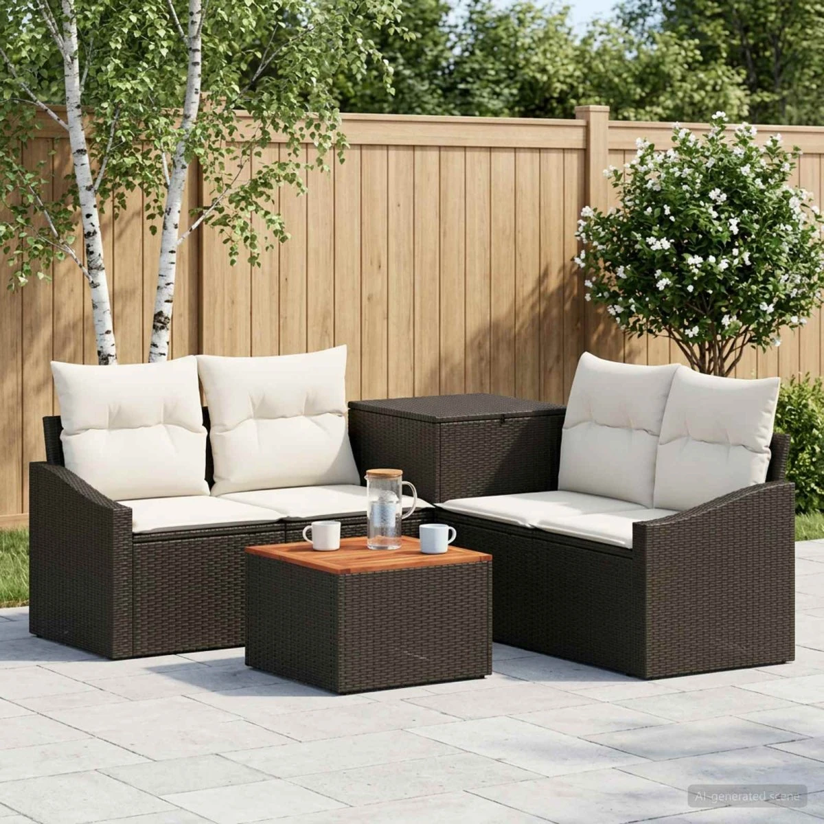 vidaXL Sofa Sæt 6 stk. Sort og Cremehvid 55x55x37 cm