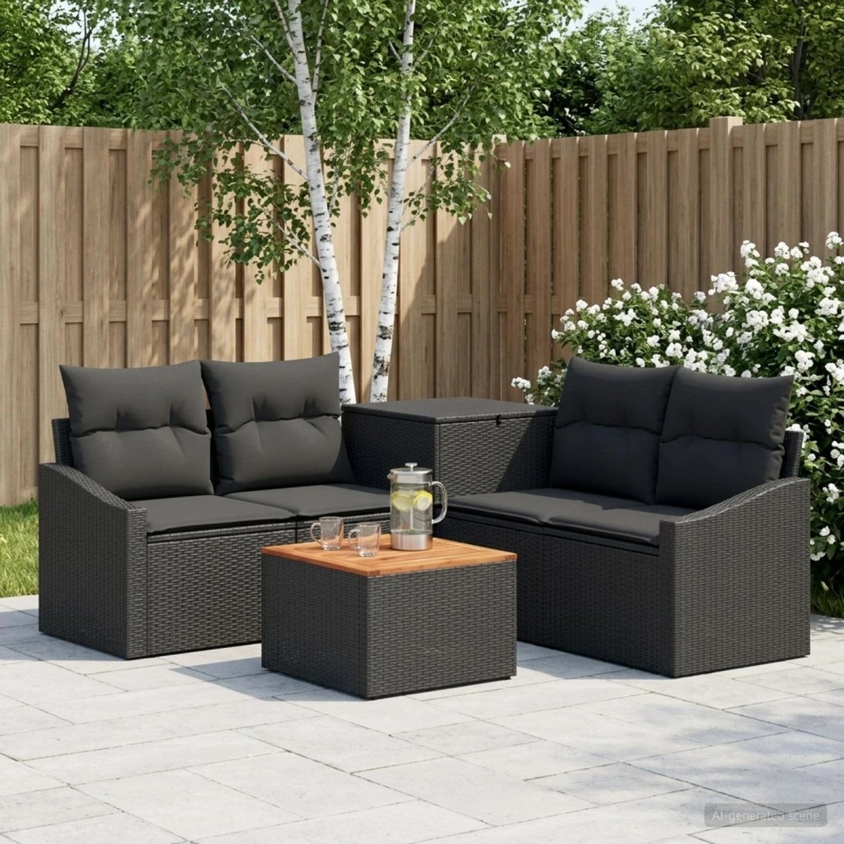 vidaXL Sofa Sæt 6 stk. Sort Polyrattan og Stål