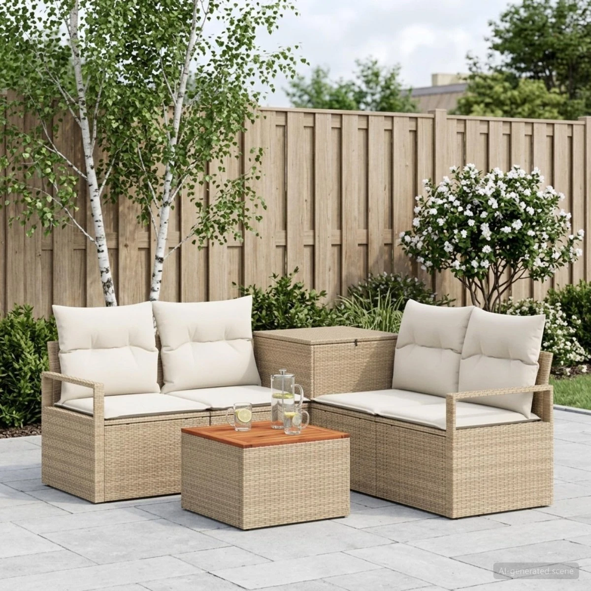 vidaXL Loungesæt 6 stk. i poly-rattan, beige og cremehvid