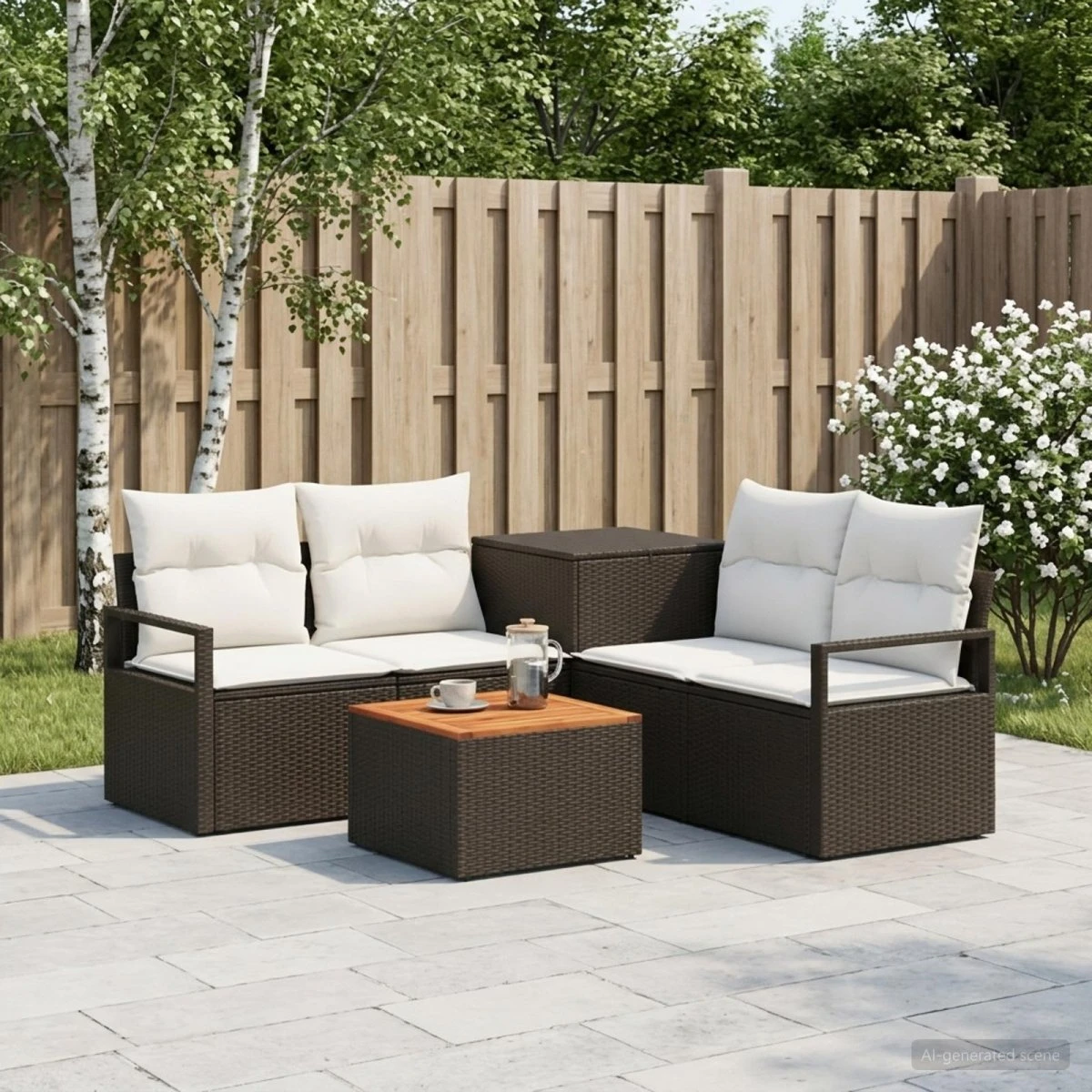 vidaXL Loungesæt 6 dele Sort og Cremehvid 55x55x37 cm