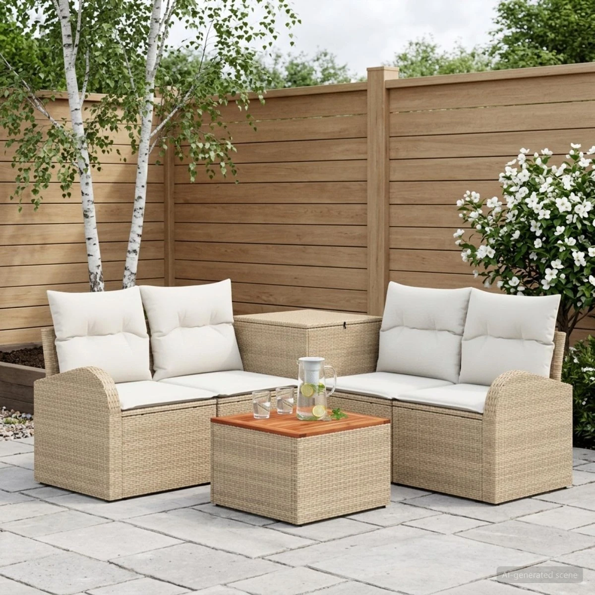 vidaXL Sofa Sæt 6 stk. i poly rattan, beige og cremehvid