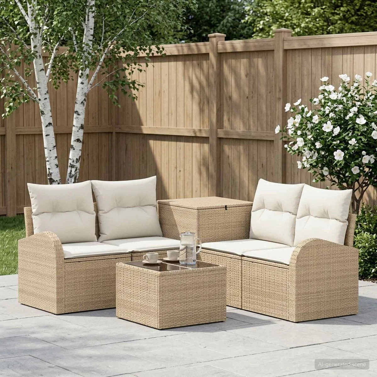 vidaXL Sofa Sæt 6 dele i poly rattan - Beige og cremehvid