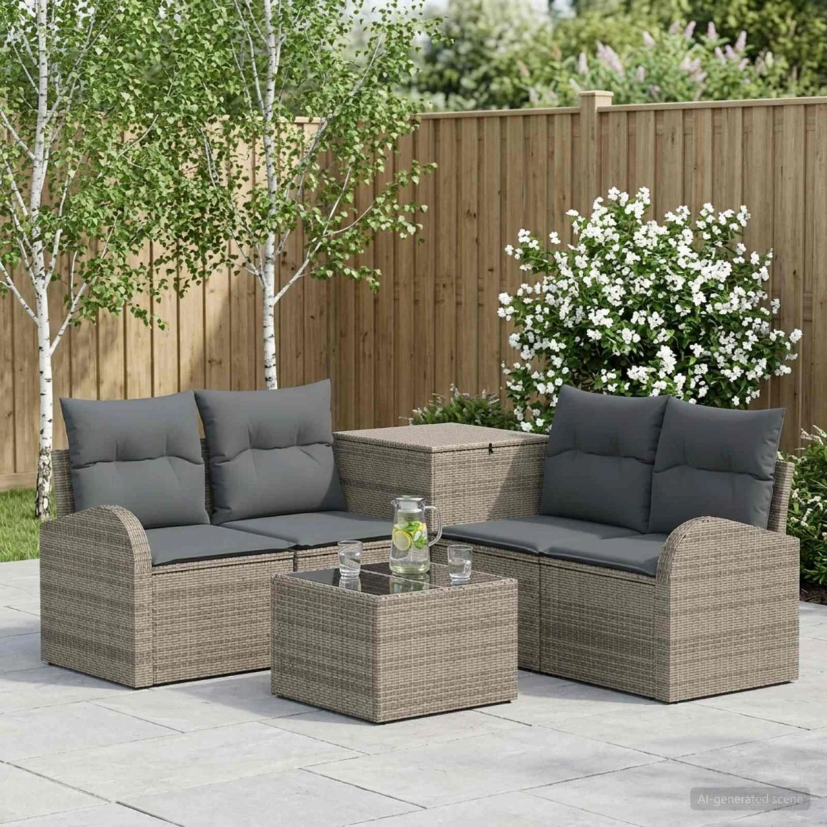 vidaXL Sofa Sæt 6 dele i poly rattan med glasbord og opbevaring