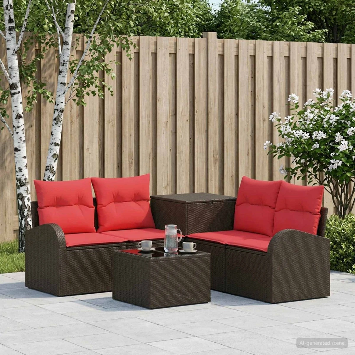 vidaXL Sofa Sæt 6 stk. Brun/Rød Poly Rattan & Stål