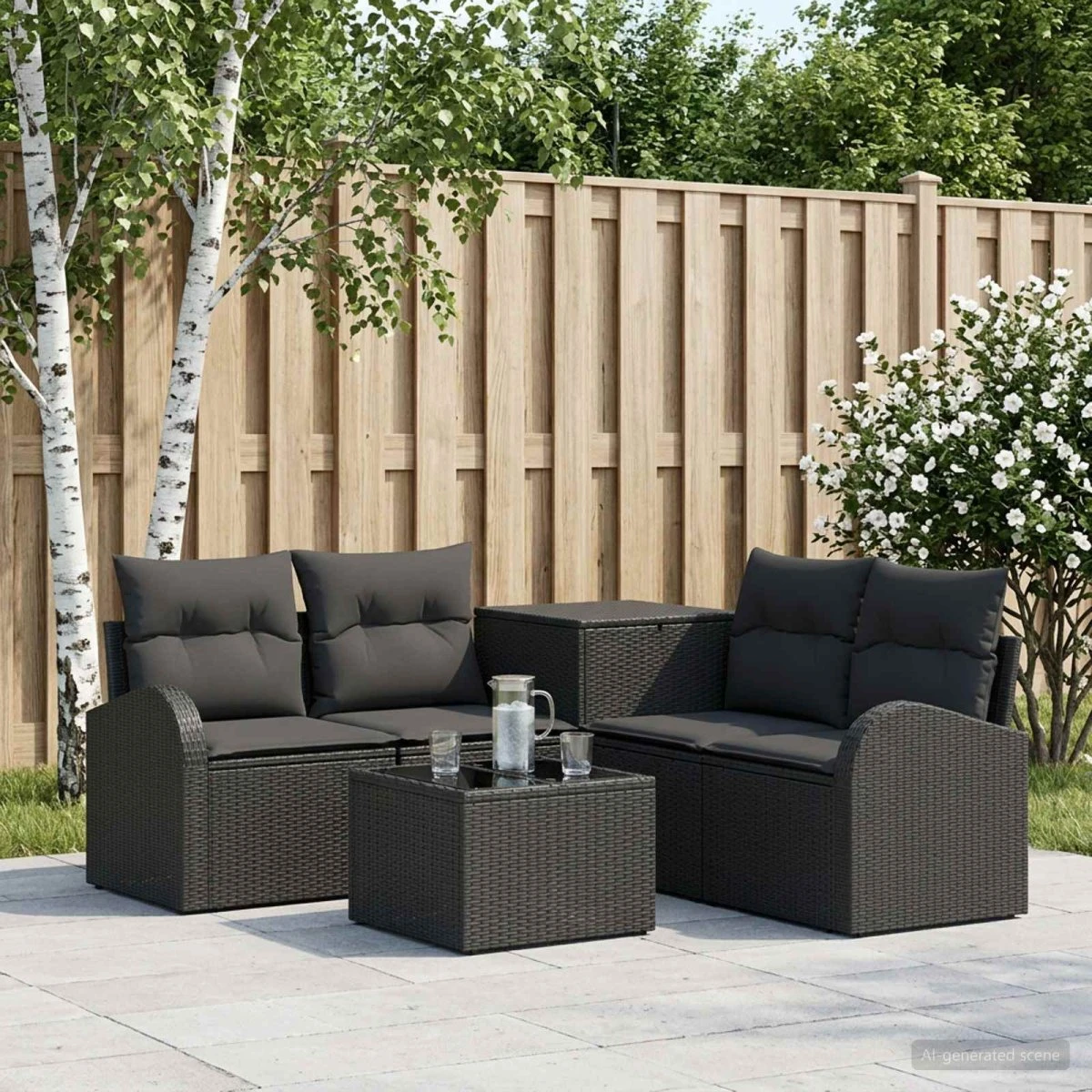 vidaXL Sofa Sæt 6 dele Sort Poly Rattan & Stål