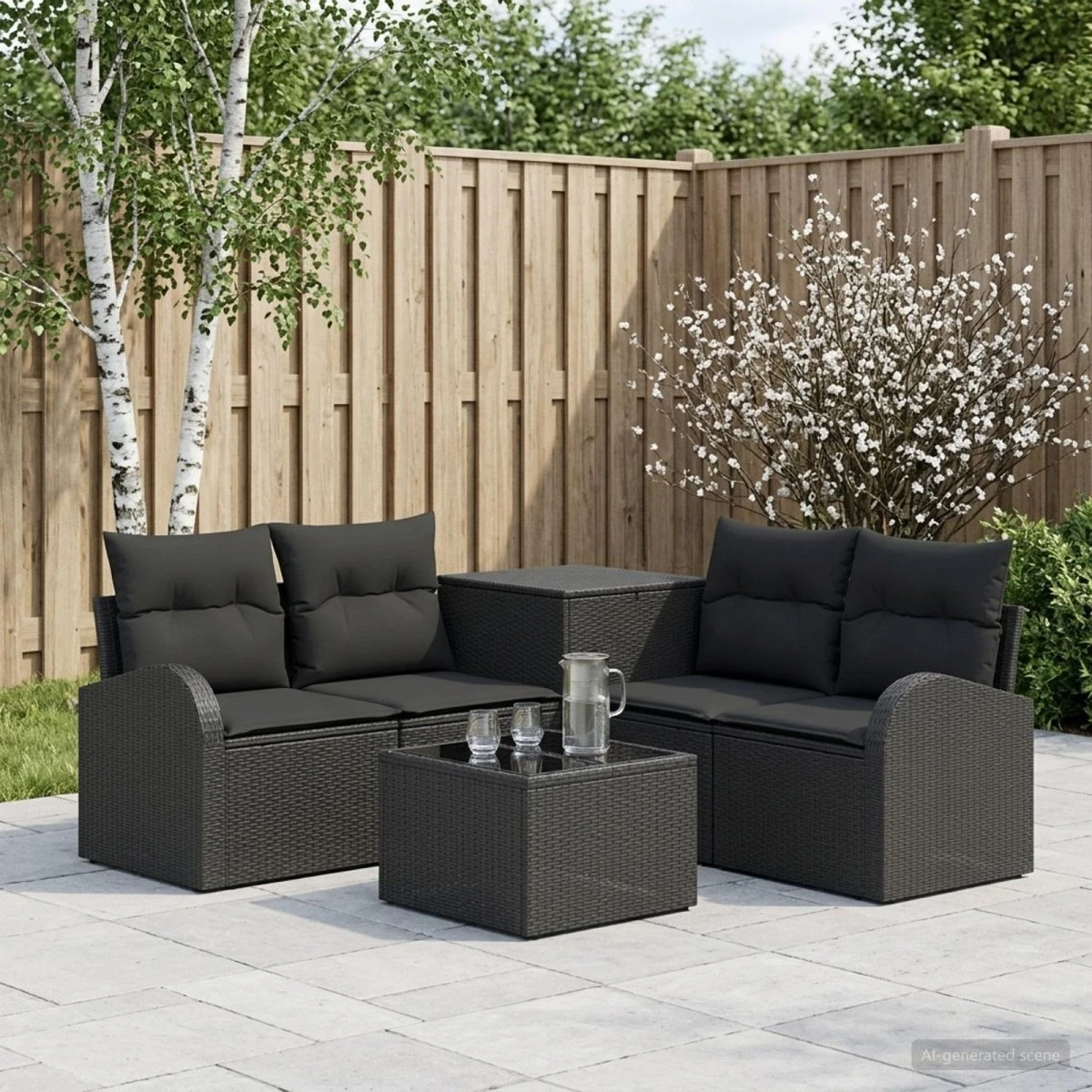 vidaXL Sofa Sæt 6 stk. Sort Poly Rattan og Stål