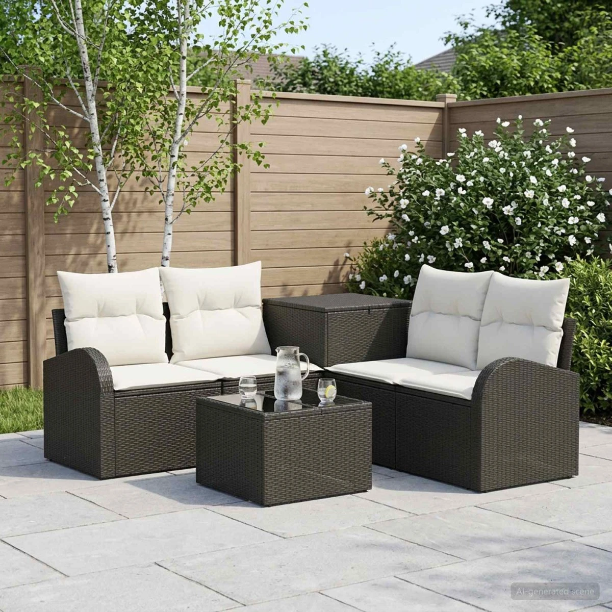 vidaXL Sofa Sæt 6 stk. Sort og Cremehvid 55 x 55 x 37 cm